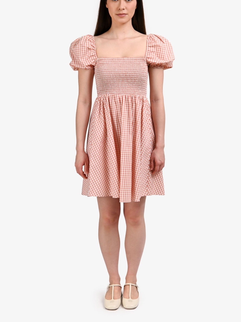 Caroline Constas Gingham Smocked Puff-Sleeve Mini Dress romantic femme cottage